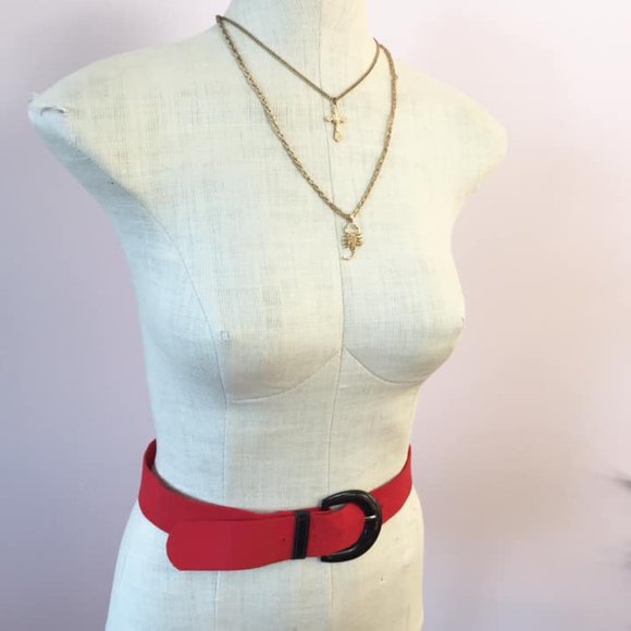 Vintage red belt, black patent buckle (XS-S) - Picture 6 of 7